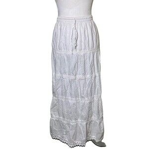 Women Boho Maxi Tiered Skirt Size 2XL White Festival Cottage Coquette Whimsy
